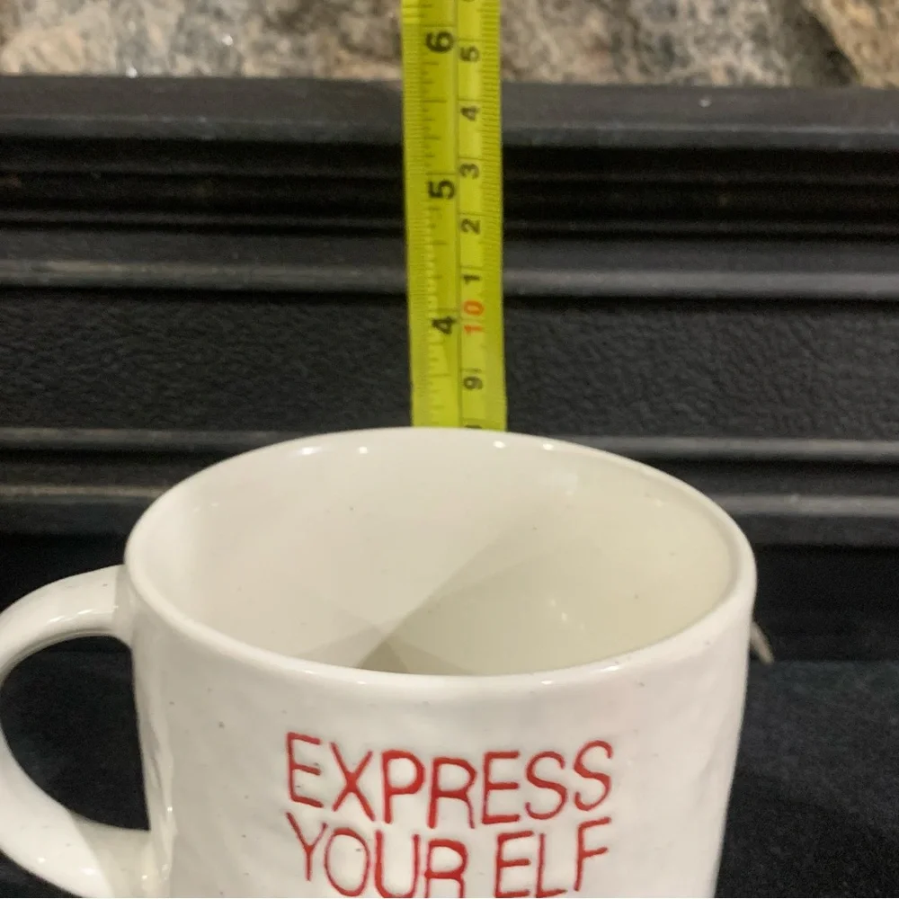Crate & Barrel Express Your Elf Large Christmas Ceramic Mug Cup White Brand New